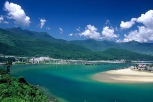 Lang Co Beach is known for its long stretch of white sand and calm turquoise water